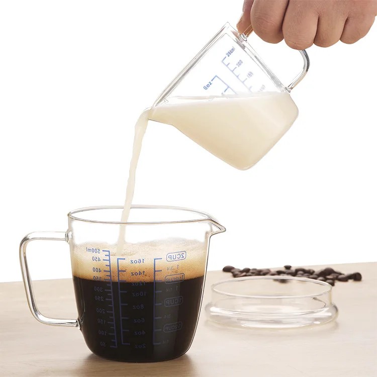 Kaffeemessbecher mit Skala, hitzebeständig, für die Küche und zum Backen, Milchbecher, großes Fassungsvermögen