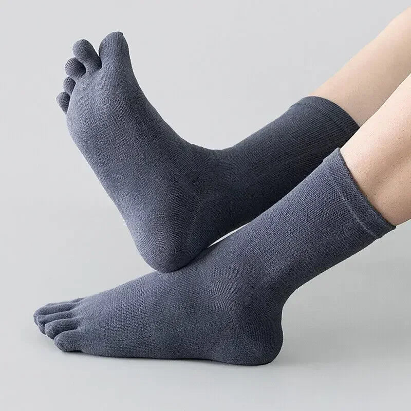 5pairs Casual Five-toe Long Socks Men Sports Sweat Deodorant Separate Fingers Stocking Black White Ankle Cotton Tube Socks