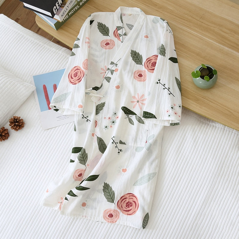 pajamas summer new 100% cotton gauze pajamas nightgown ladies SPA yukata homewear long pajamas women