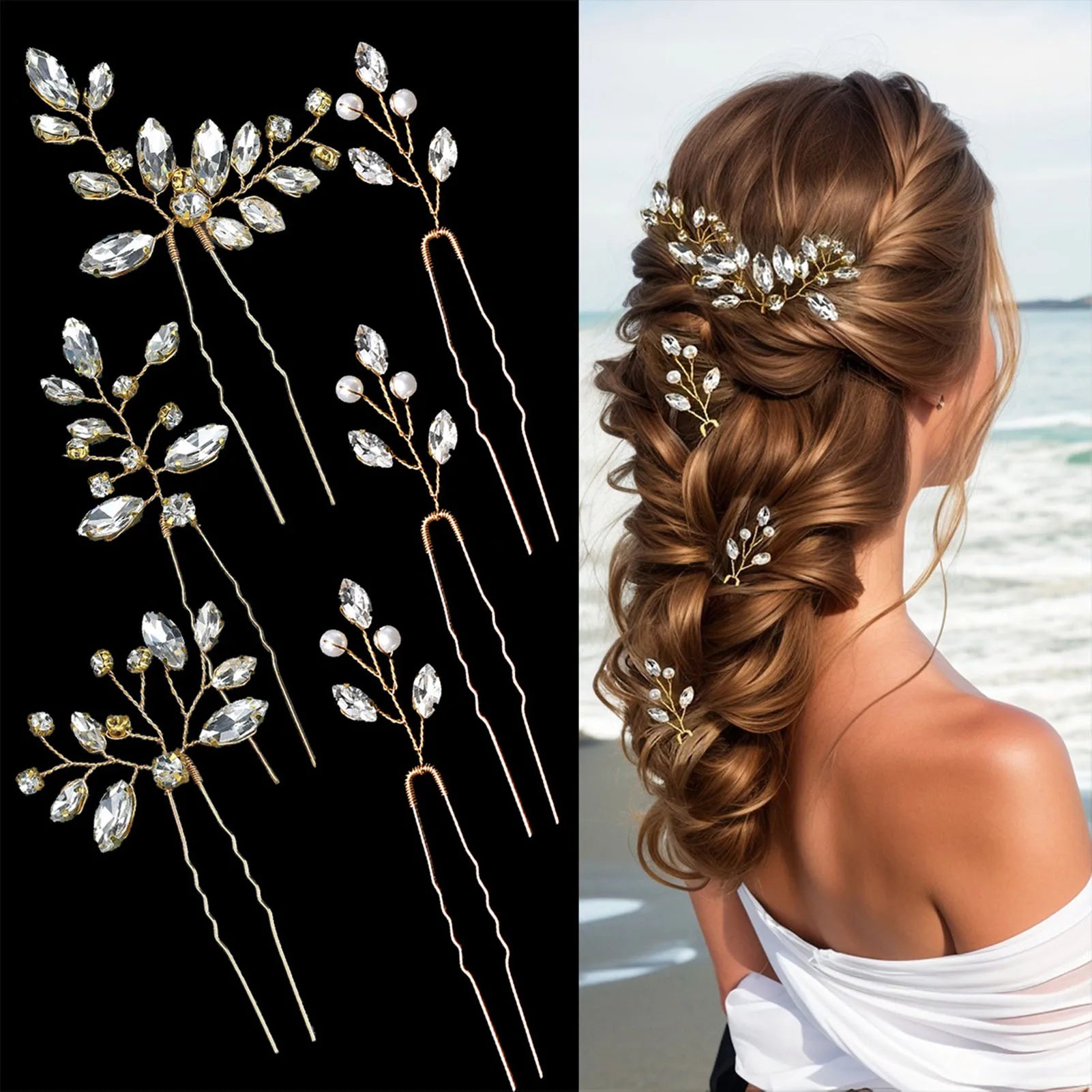 Pearl Flower Hairpin Side Comb Sets Wedding Hair Accessories Leaf Shaped Tiaras Bride Insert Hair Clip Jewelry Fashion Headwear