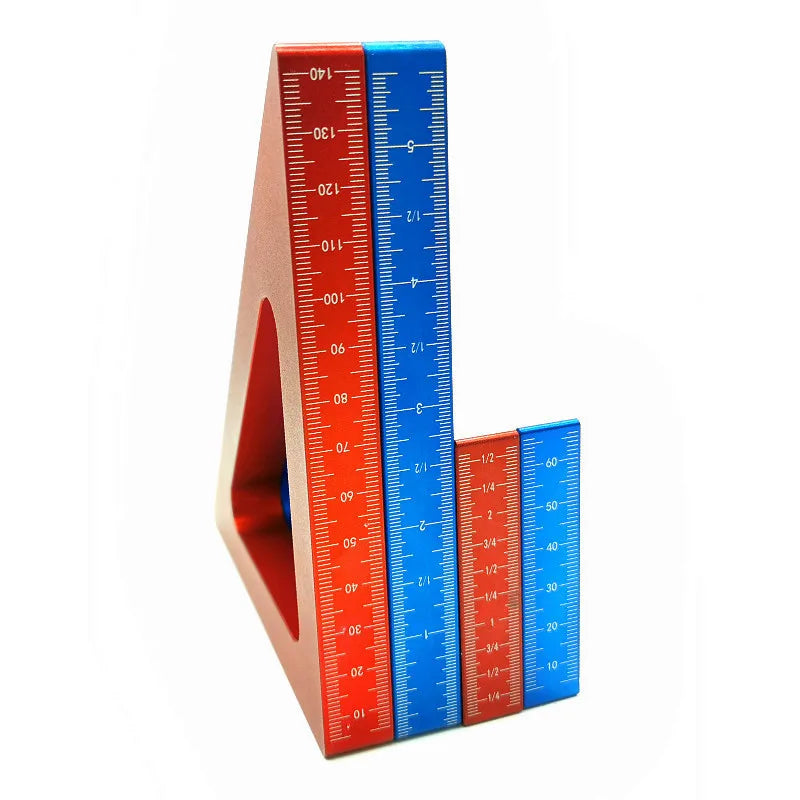 45 Degree Aluminum Alloy Angle Ruler Imperial and Metric Triangle Ruler Carpenter's Workshop Woodworking Square Measuring Tools