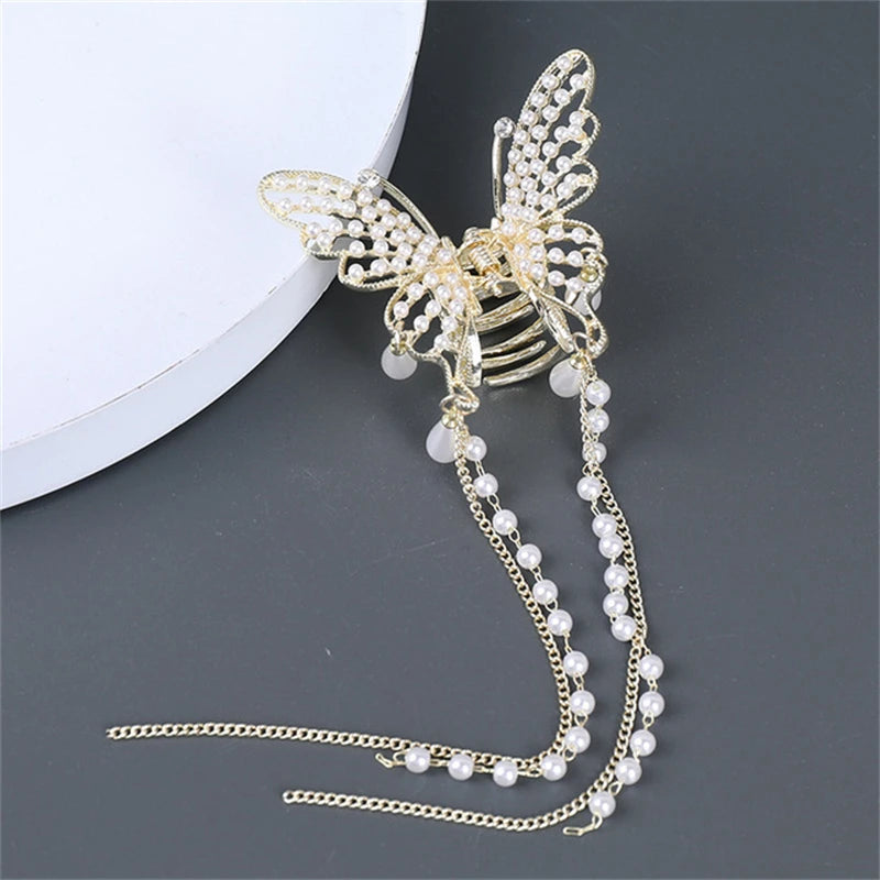 2022 New Butterfly Pearl Tassel Hairpin Korean Simple Side Clip Liu Haibian Clip Shark Hairpin Hair Accessories Women