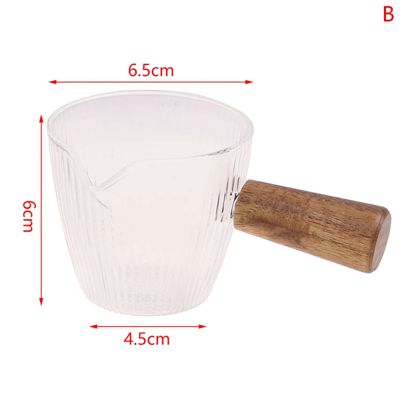 50ml 80ml 100ml Wood Handle Glass Espresso Measuring Cup Double/Single Mouth Milk Jug Coffee Supplies Clear Kitchen Measure Mug