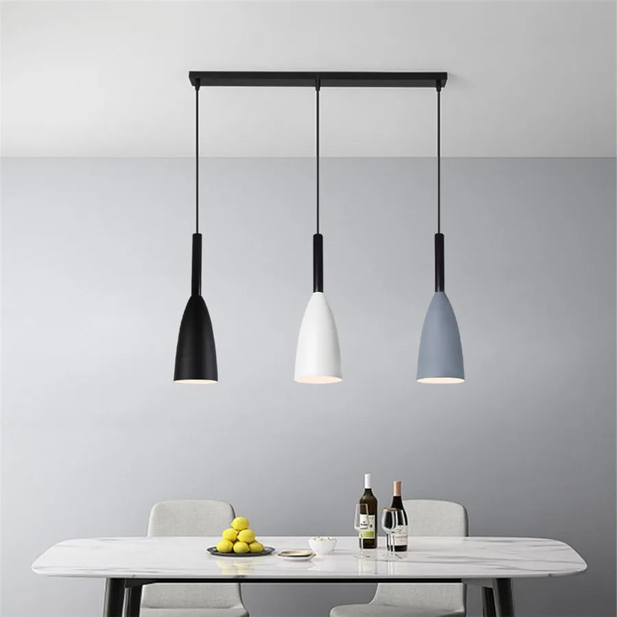 Modern Pendant Lights 3 Heads Wood Aluminum Hanging Lamp Chandelier Black for Loft Dinning Living Room Kitchen Lighting Fixture