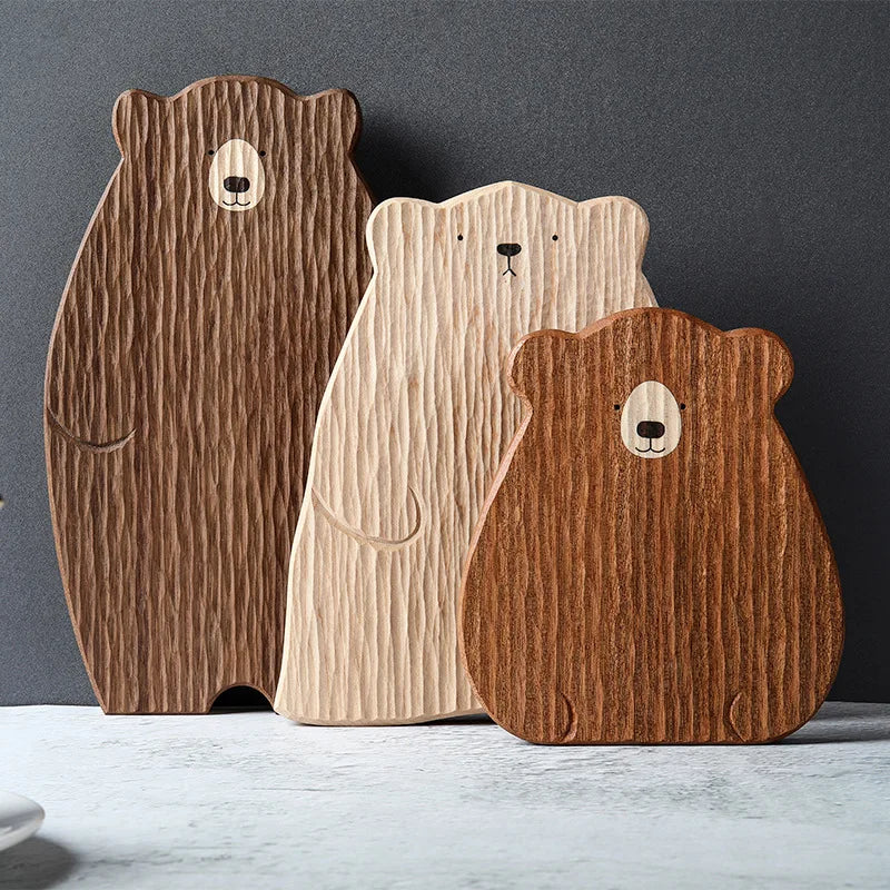 Pizza Bread Plate Cute Bear Tray Wood Board Bear Tray Walnut Chopping Board Table Decor Wooden Plate Coaster Kitchen Accessories