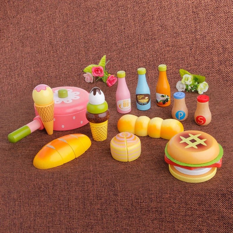 Kids Pretend Role Play Kitchen Fruit Food Wooden Toy Cutting Set Child Gifts Toys