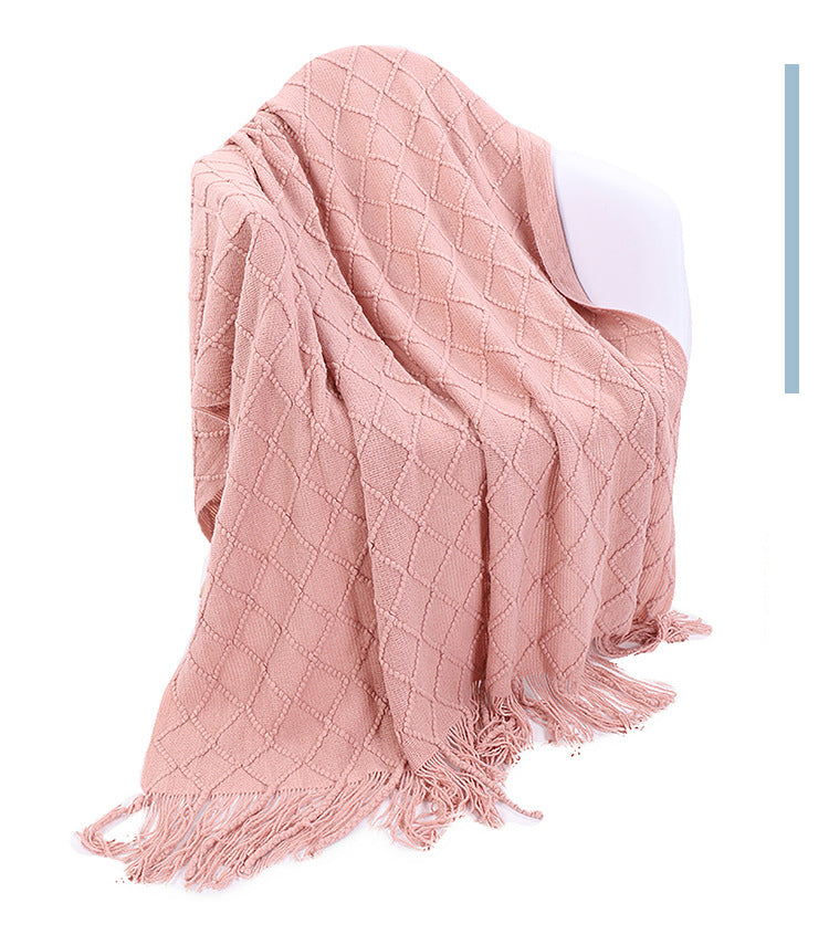 Tassel Sofa Cover Solid Color Knitted Blanket