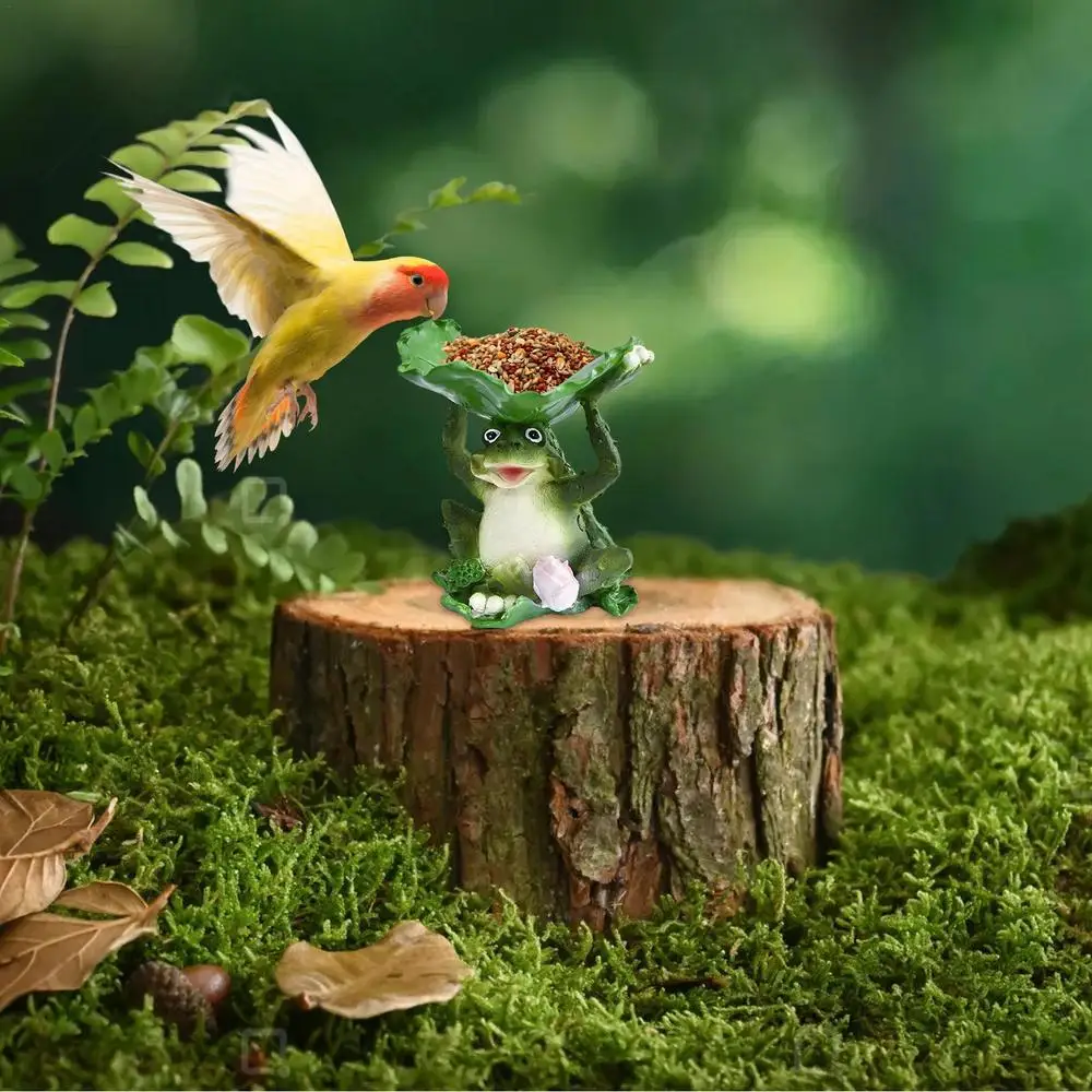 Frog Sculpture Resin Outdoor Decor With Bird Feeder Frog Bird Feeder Collectible Figurine For Patio Yard Lawn Ornament