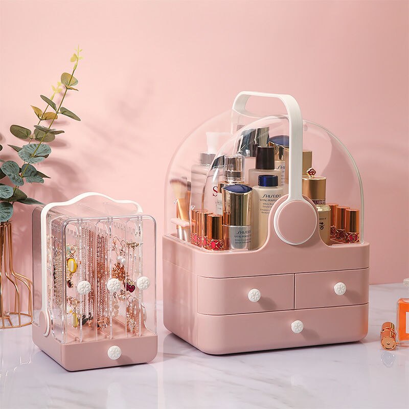 Box Makeup Organizer Jewelry Storage Box Lipstick Holder Earring Necklace Drawer Transparent Desktop Shelf