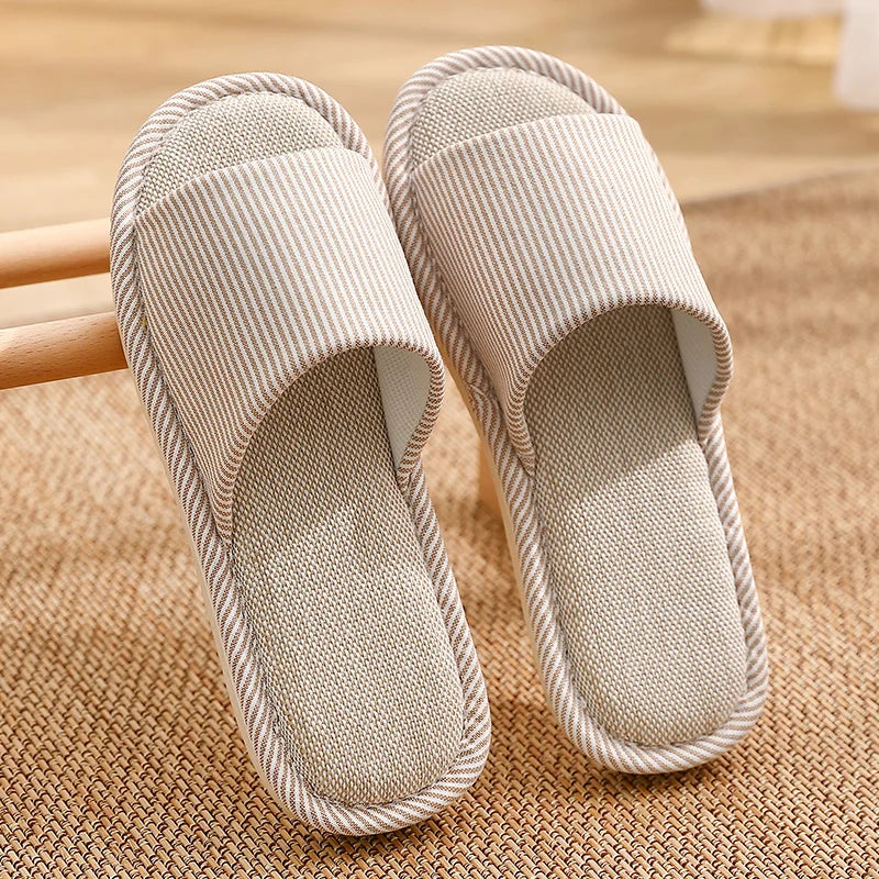 Linen Slippers Women Men Couples Home Non Slip Slides Breathable Shoes Casual House Bedroom Comfortable Cotton Hemp Flats