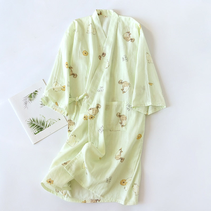 pajamas summer new 100% cotton gauze pajamas nightgown ladies SPA yukata homewear long pajamas women