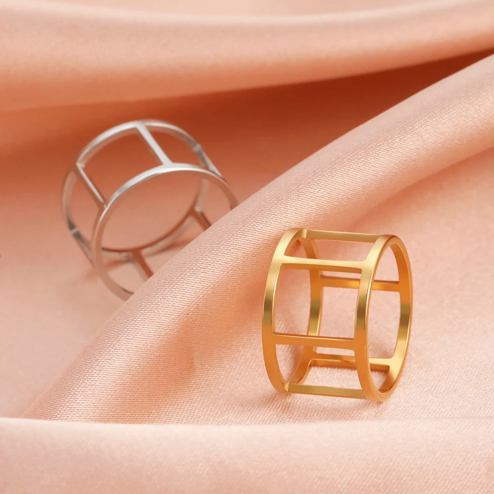 Skyrim Hollow Crosscut Ring Women Stainless Steel Gold Color Simple Geometric Finger Rings Punk Jewelry Gift for Lover Mother