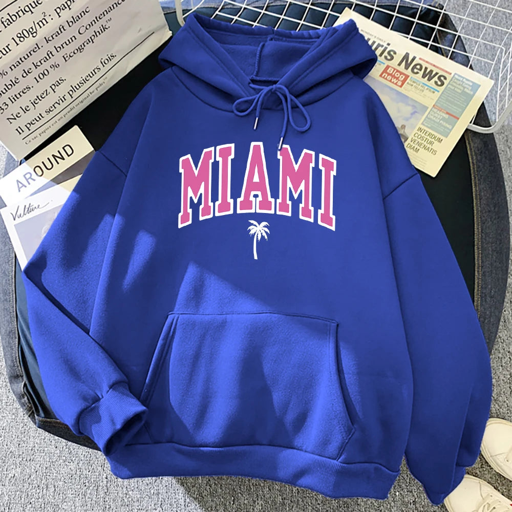 Miami Beach, Florida Usa Street Womens Hoodie Street Loose Hoodies Breathable Fleece Streetwear Casual Fleece Female Clothing