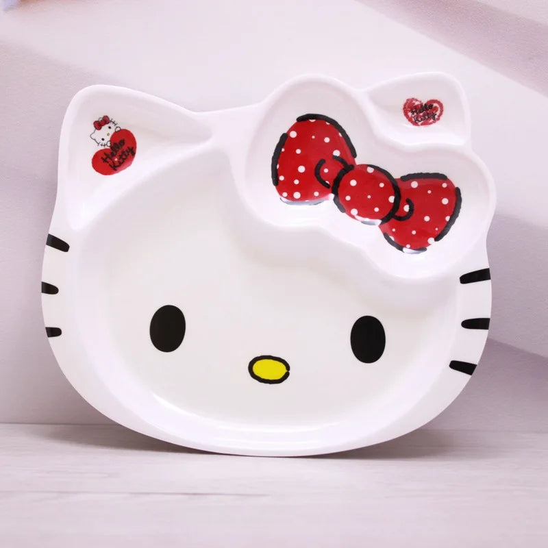 Sanrio Kawaii Hello Kitty Cat Face Plate Child Cutlery Set Bowl Chopsticks Spoon Fall Resistance Have A Meal 2-14 Years Old Cute