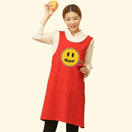 &Cute Funny Japanese-style Apron Work Clothes Home Kitchen Cooking Breathable Cotton Waist Pinafore Women Apron