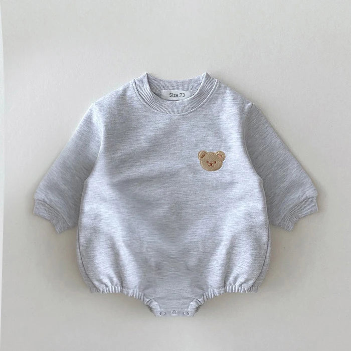 0-2Y Baby Long Sleeve Bear Sweatshirt Romper Sweet Lavender Oversized Terry Cotton Newborn Boy Romper Baby Girl Bodysuits Infant