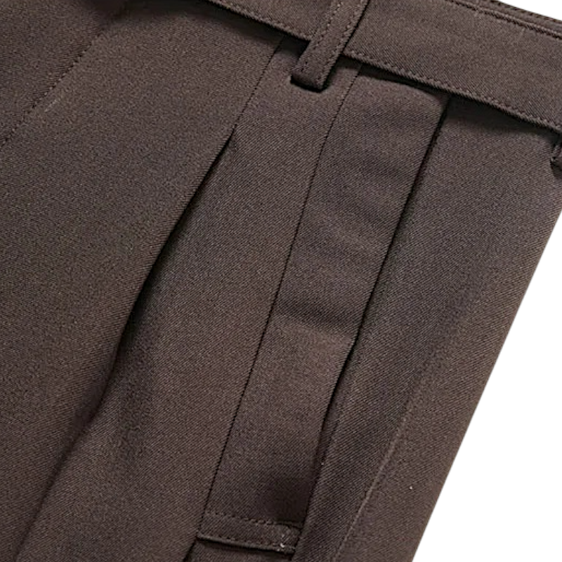 Pleated straight leg trousers with self belt