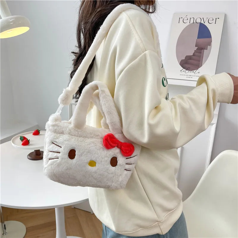 Sanrio-Bolso de felpa Kawaii Cinnamoroll, bolso de mano, bolso de mensajero de hombro, Kuromi Hello Kitty, mochila de maquillaje