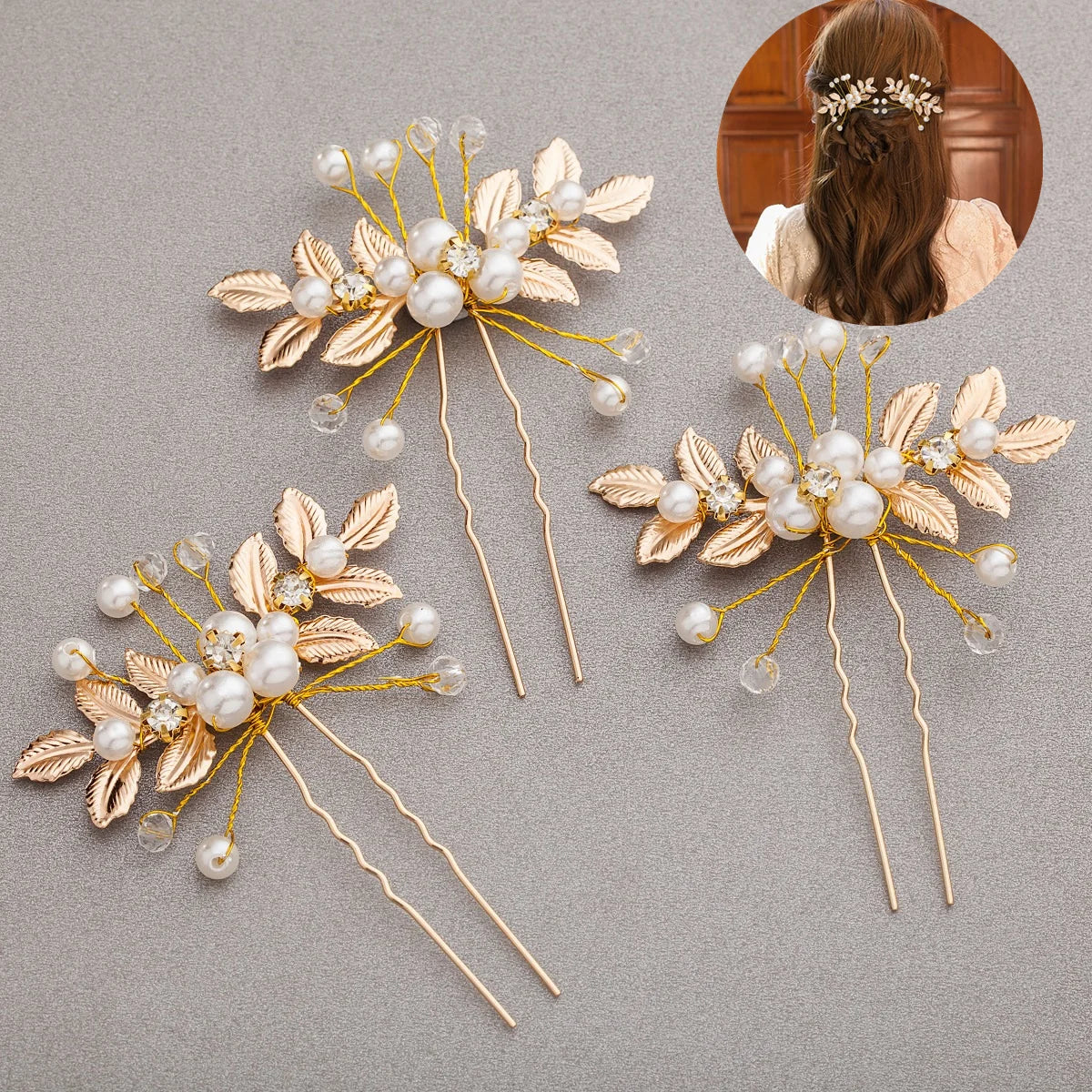 Pearl Flower Hairpin Side Comb Sets Wedding Hair Accessories Leaf Shaped Tiaras Bride Insert Hair Clip Jewelry Fashion Headwear