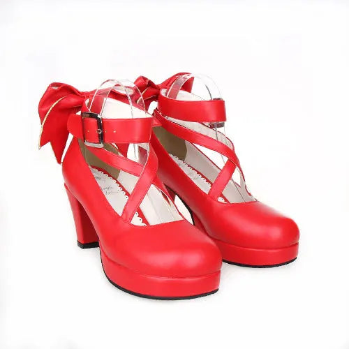 Custom Lolita Costume Props Bow-knot Sandals PU Leather High Heel Princess Shoes for Women Girls