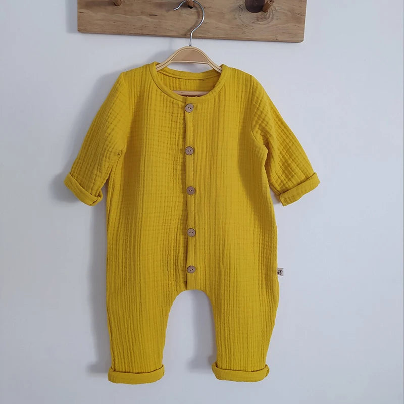 Newborn Baby Clothing Autumn Long Sleeve Organic Cotton Muslin Baby Rompers Baby One Piece Unisex Button Bodysuits For Unisex
