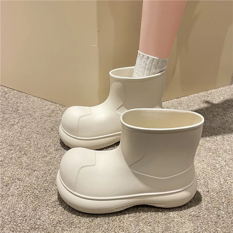 Fashionable Rain Boots for Women Mid-Calf Cute Outdoor Thick-Soled EVA Water-Proof Rain Shoes Simple and Versatile