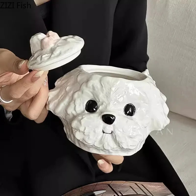 Cute Teddy Dog Shaped Mug Ceramic Cup&saucer Dining Table Coffee Cup Milk Tea Mugs Afternoon Tea Teacup Fruit Juice Container