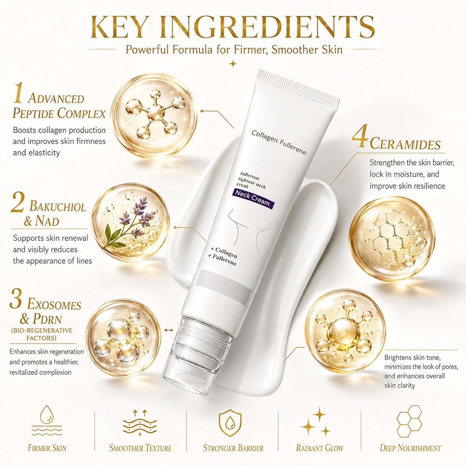 Collagen Fullerene Neck Cream, 2026 New Advanced Firming & Wrinkle-Reducing Cream with Collagen Peptides, Moisturizing & Pore Minimizer, Natural Anti-Wrinkle Serum for All Skin Types