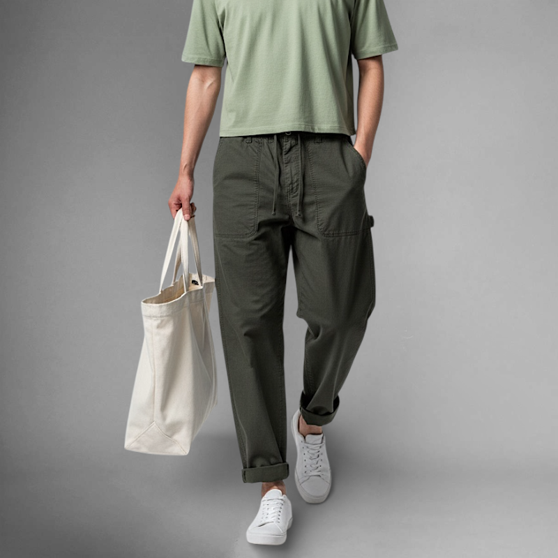 Relaxed elastic waist pants with back cargo pocket