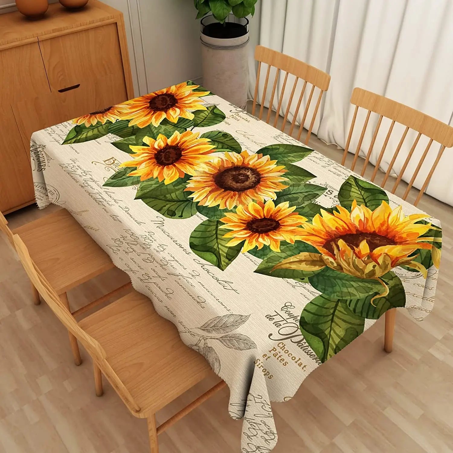 &Sunflower Rectangle Tablecloth, Vintage Farmhouse Waterproof Durable Tablecloth for Home Kitchen Dining Room Outdoor Picnic Mat