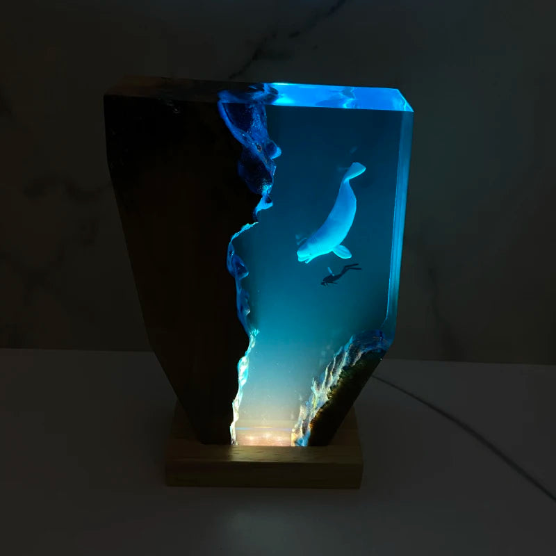 Divers Organism Resin Table Light Creactive Art Decoration Lamp Cave Diving Exploration Theme Night Light USB Charge