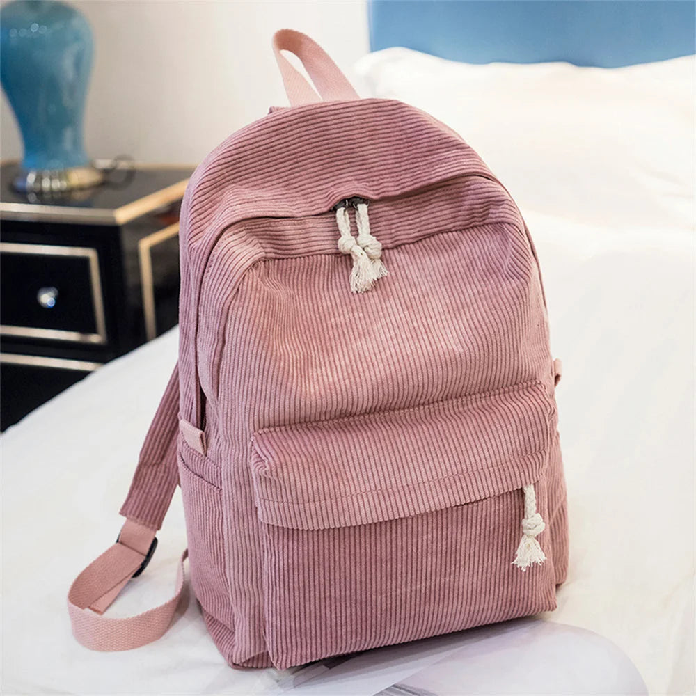 Custom Name Corduroy Middle School Schoolbag Personalize Student Simple Campus Backpack Boys Girls Outdoor Corduroy Shoulder Bag