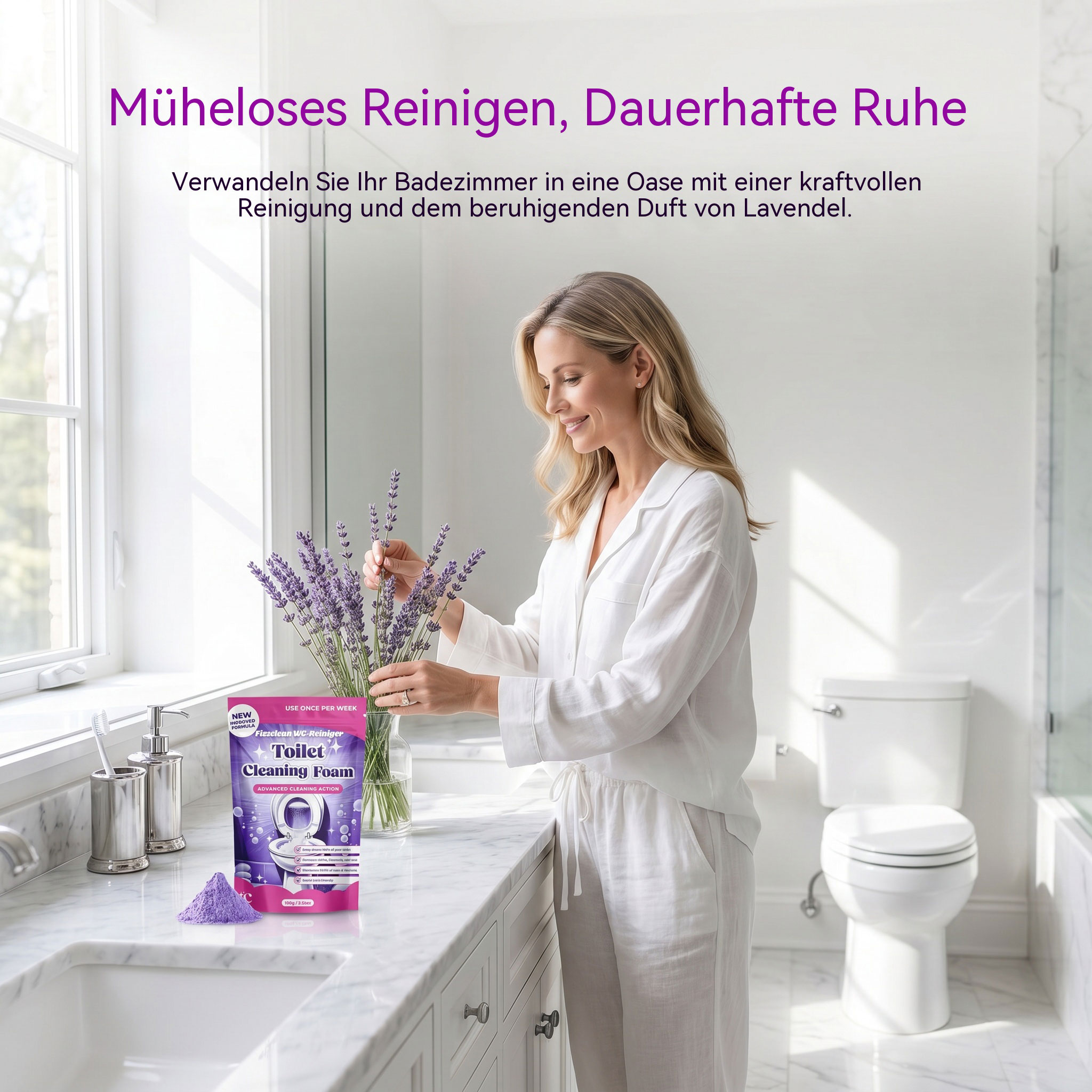 Fizzclean Wc-Reiniger Original, 2026 Neu Fizzclean WC Schaumreiniger, Toilettenschaum Extra Stark Reinigung, Lavendelgeschmack, 100g