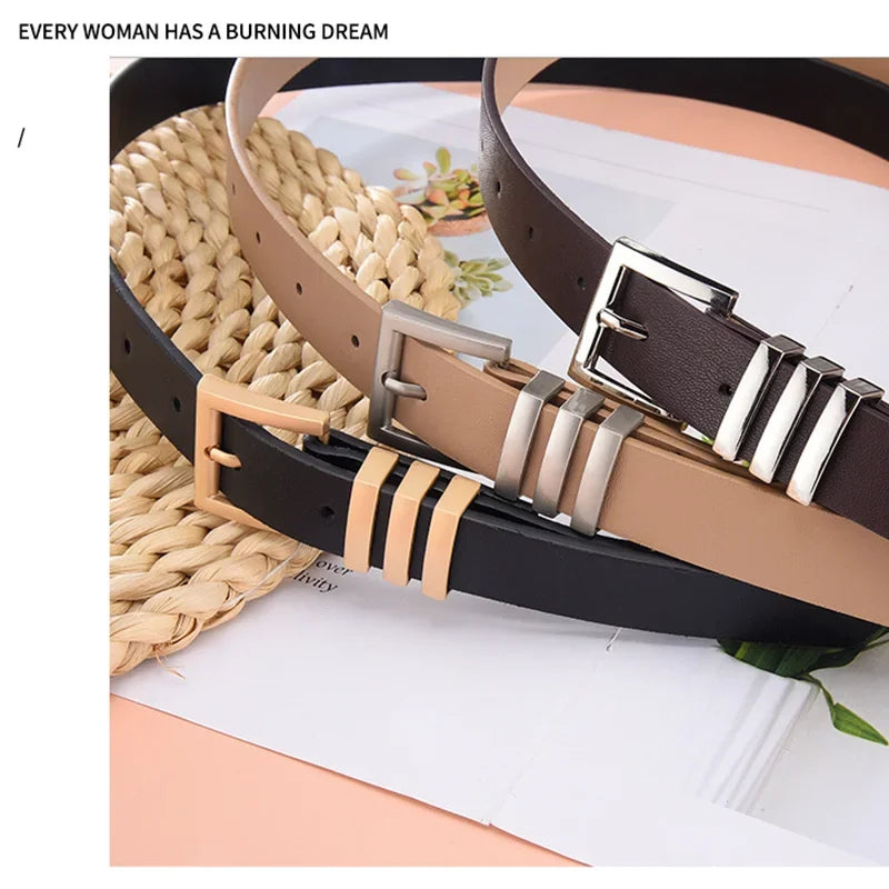 Fashion Women's Belt Fashion Gold Policy Buckle Black Brown Women's Daily Casual Versatile Jeans Women's Belt