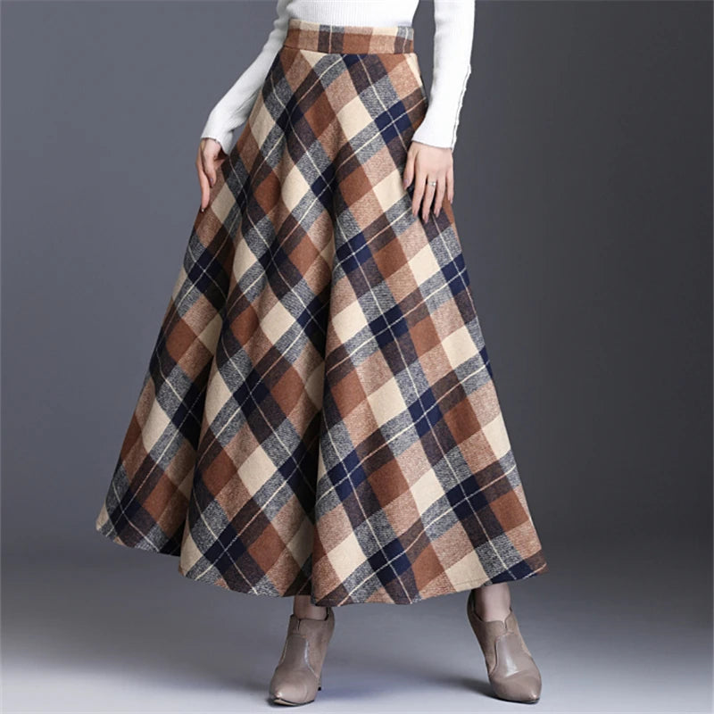 Neophil Woolen WarmThick Plaid Skirts 2025 Winter Women England Style Pockets Midi Pleated A-Line Wool Tartan Skirt