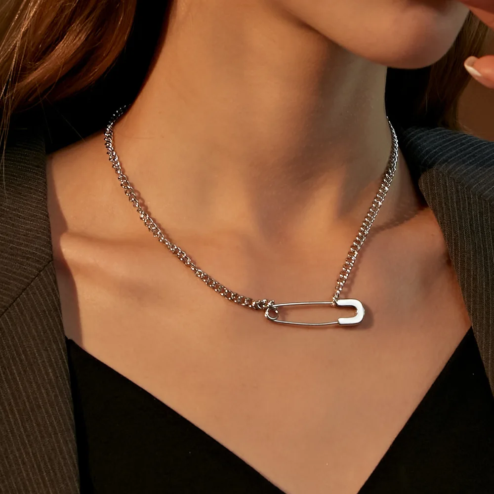 Silver Color Creative Safety Pin Chokers Necklace For Women Personality Paperclip Clavicle Chain Jewelry Gift