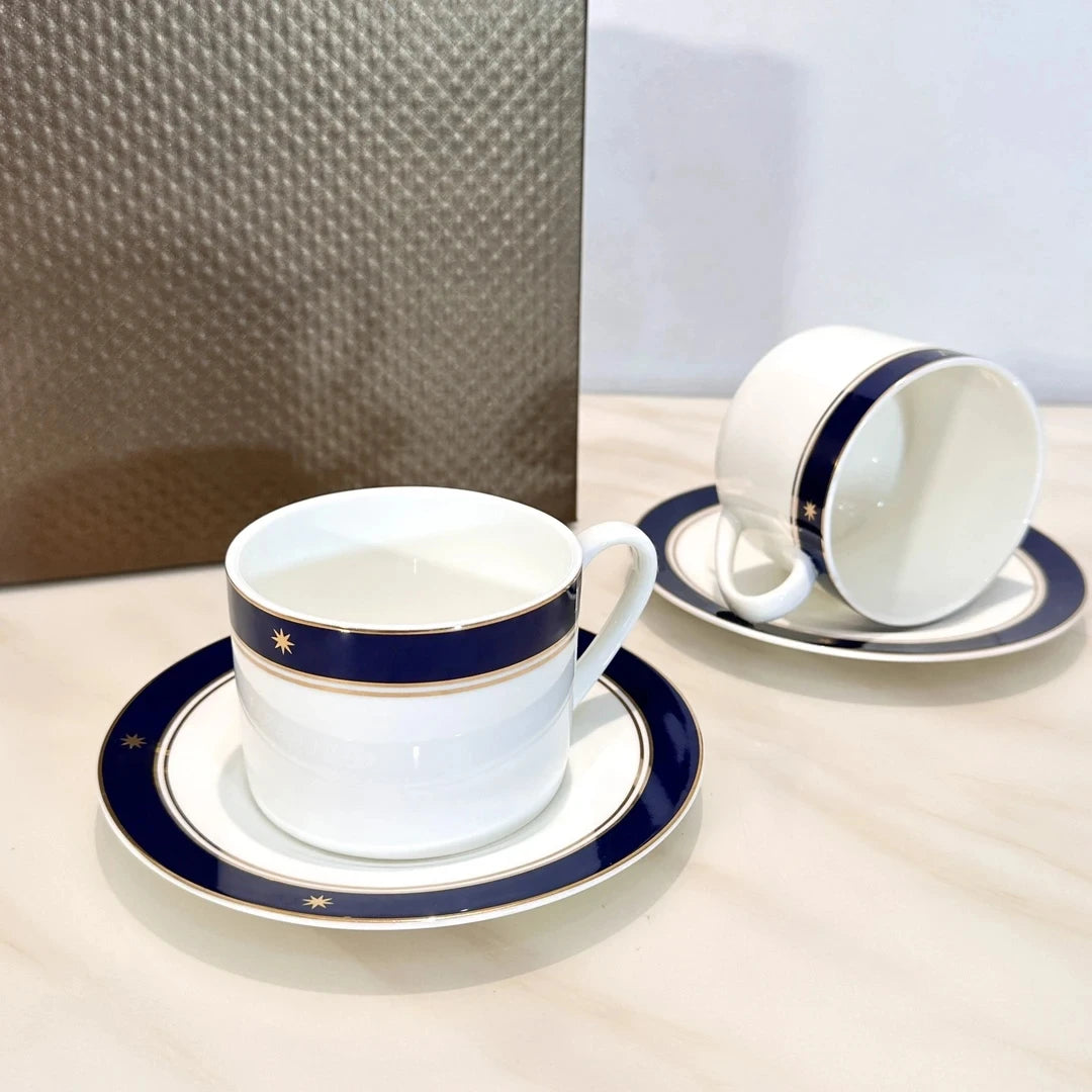 Luxuriöse blaue Espressotassen, 230 ml – Keramik-Kaffeetassen- und Untertassen-Set – Professionelle Latte-Art-Tasse für den Barista zu Hause – Exquisites Accessoire