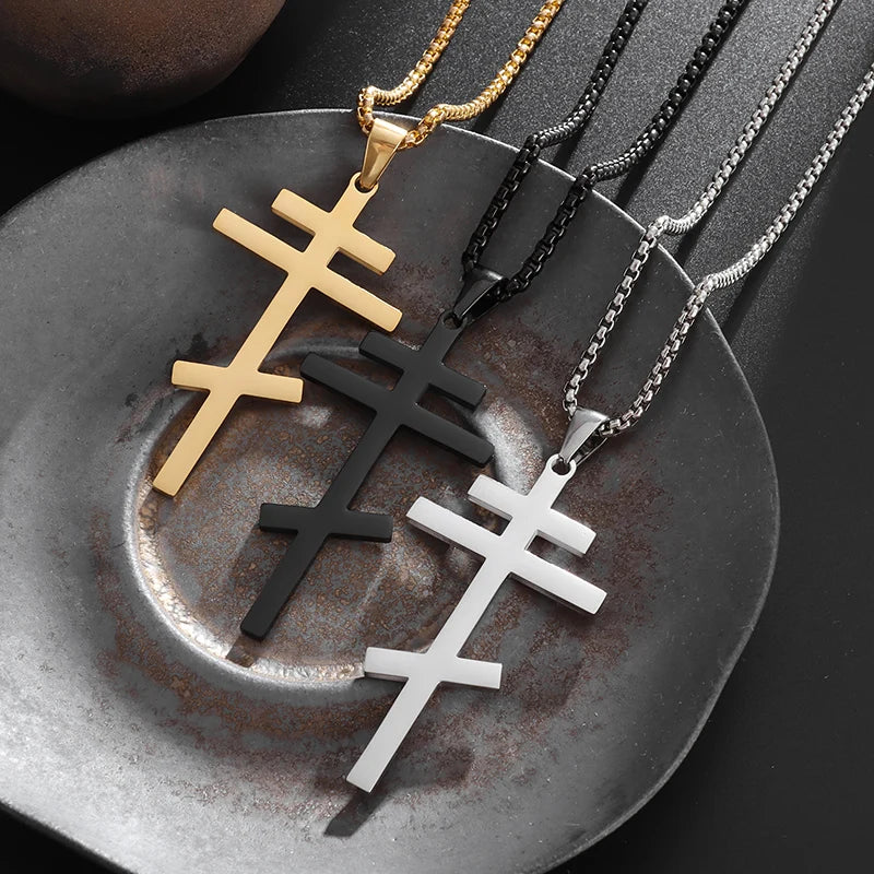 Orthodox Cross Stainless Steel Pendant Christian Eternal Church Inspirational Nika Necklace Men Women Fashion Jewelry Gift