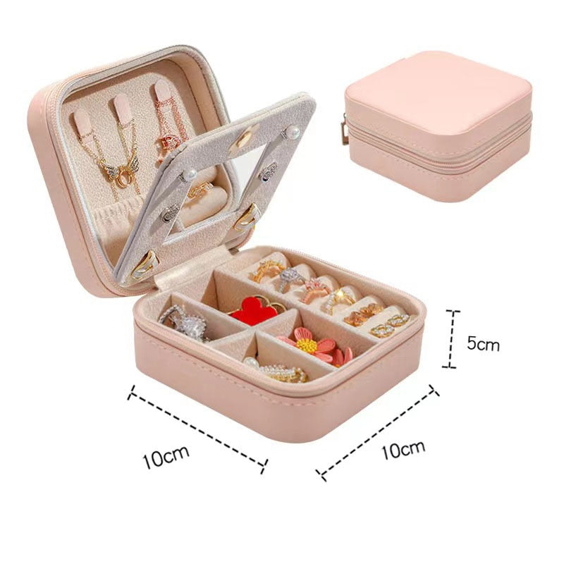 Portable Jewelry Storage Box Travel Organizer Jewelry Case Leather Storage Earrings Necklace Ring Jewelry Organizer Display