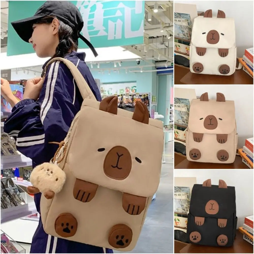 Large Capacity Capybara Plush Backpack School Bag Animal Capybara Shoulder Bag Stuffed Doll Storage Bag Cartoon Backpack School