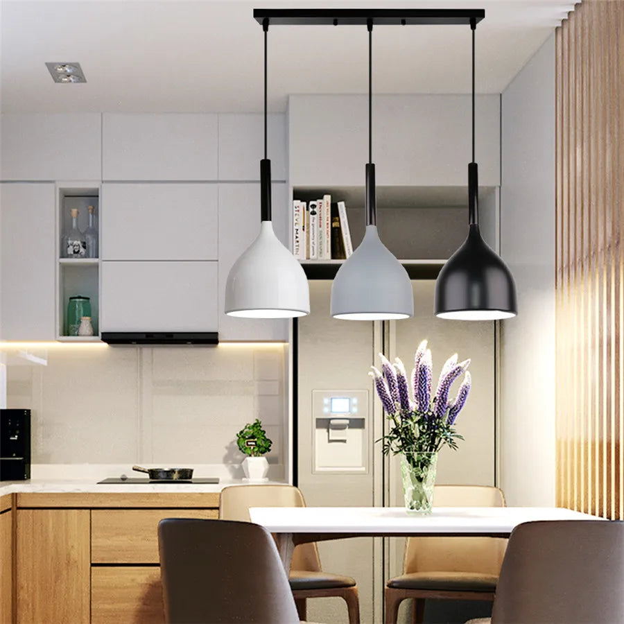 Modern Pendant Lights 3 Heads Wood Aluminum Hanging Lamp Chandelier Black for Loft Dinning Living Room Kitchen Lighting Fixture