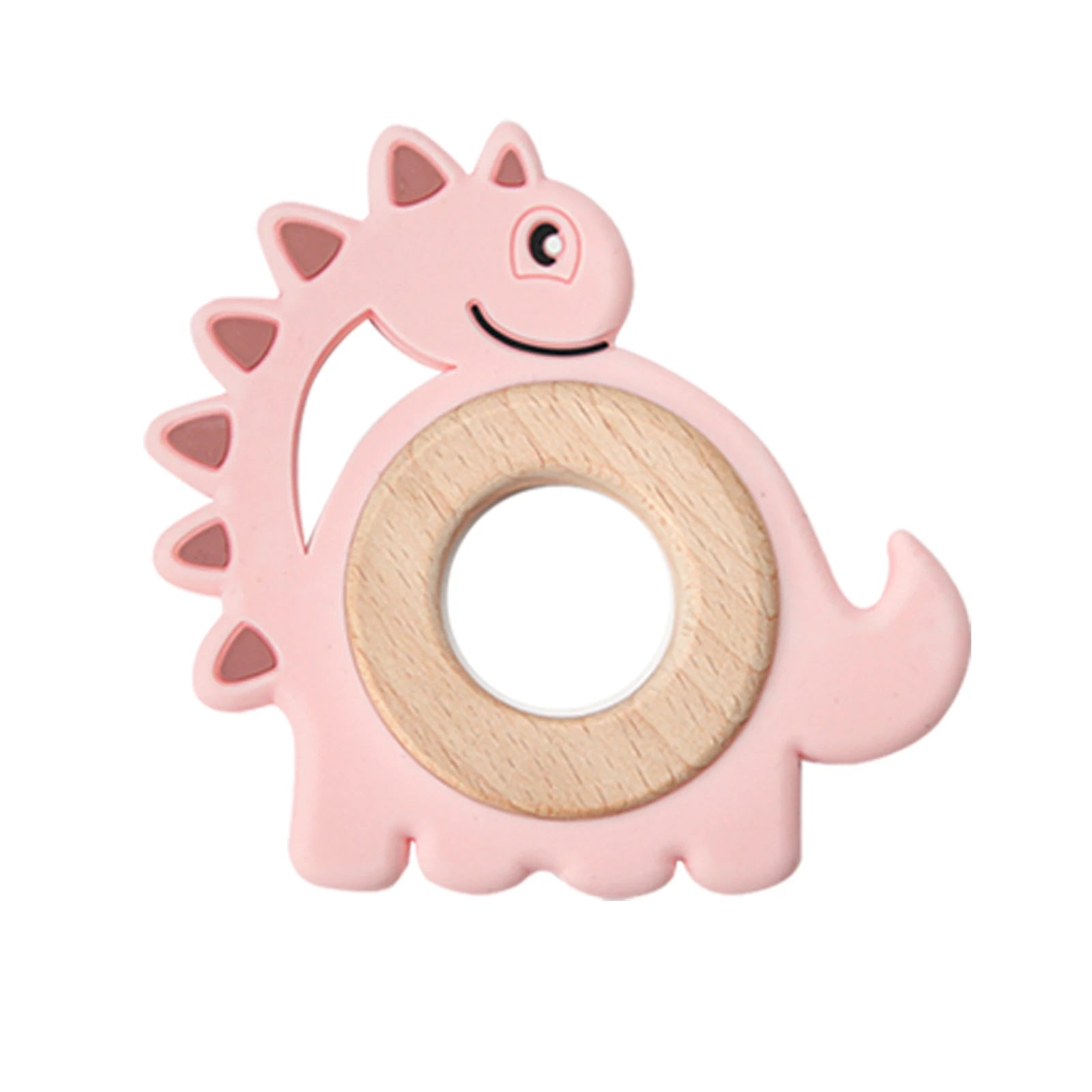 1PCS  New Animal Dinosaur Silicone Teether Beech Wooden Rattle Baby Oral Care Products Teether BPA-Free Teething Toys For Kids