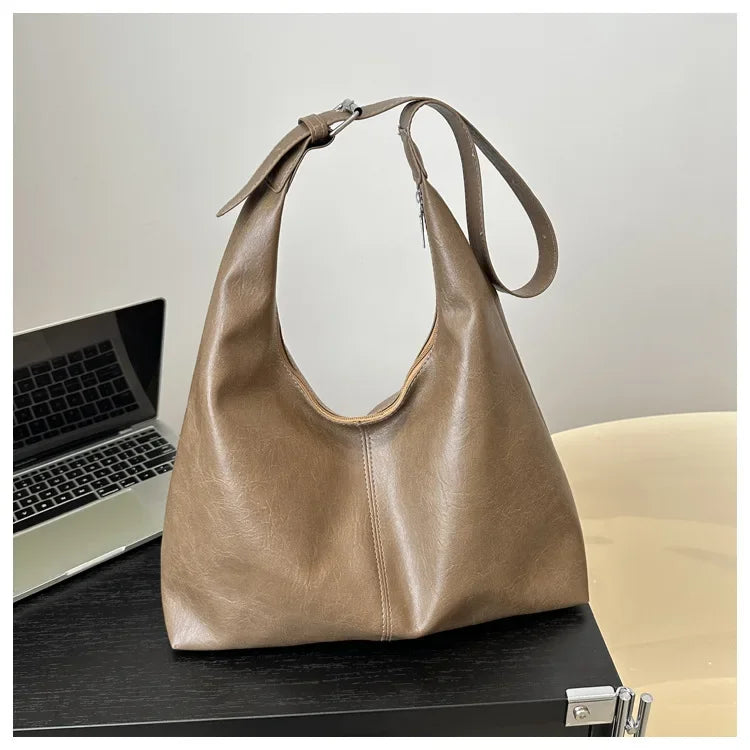 Fashion Korean Version Large Capacity Single Cross-body Bag Women's Handbag Simple Casual Commuting PU Leather Shoulder Tote Bag