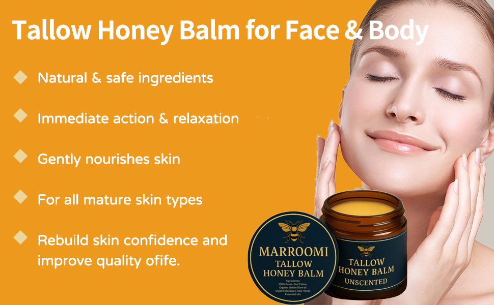 Marroomi Tallow Honey Balm, Natural Nourishment Duo, Beef Tallow for Skin, Organic Grass-Fed Beef Tallow-Balm, Soothing Moisturizing for All Skin Types