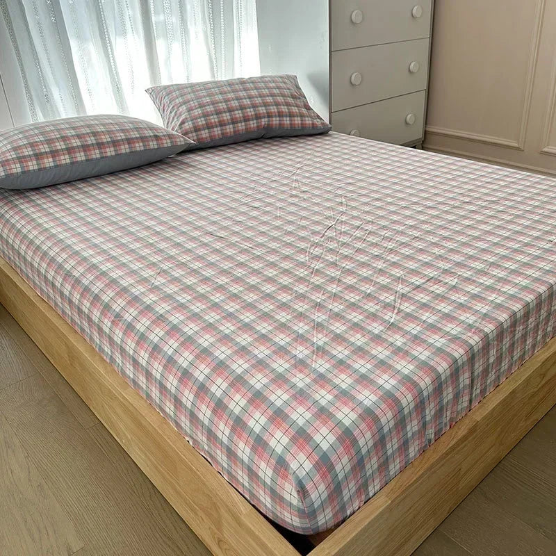 Pure cotton bedsheet single piece protective cover dust cover with raised student cotton plaid   1003