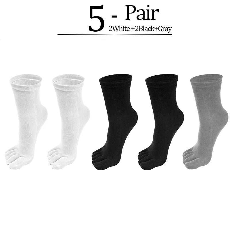 5pairs Casual Five-toe Long Socks Men Sports Sweat Deodorant Separate Fingers Stocking Black White Ankle Cotton Tube Socks