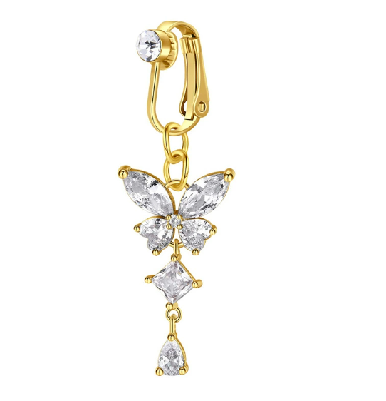 No-Piercing Belly Button Bar with 3D Butterfly Charm