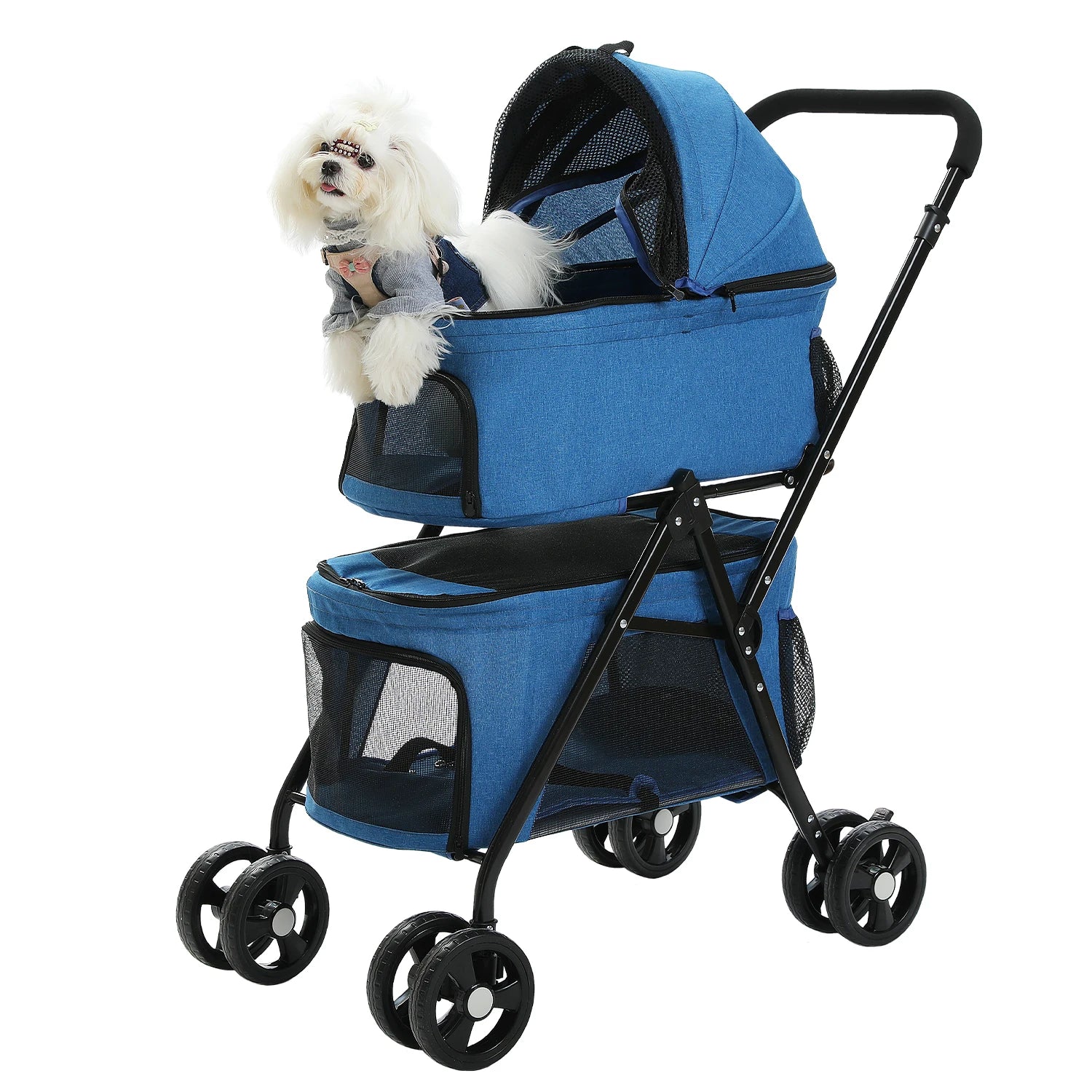 Pet Stroller 4-Wheel Foldable Dog Travel Stroller Pushchair Jogger with Storage Basket for Puppy Cat Pet Suplies Outdoor