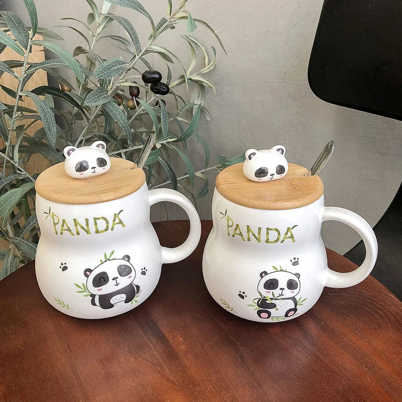 Cute cartoon panda Ceramics Mug 400ml With Lid and Spoon Coffee mugs Milk Tea Mugs Breakfast Cup Drinkware Novelty Gifts