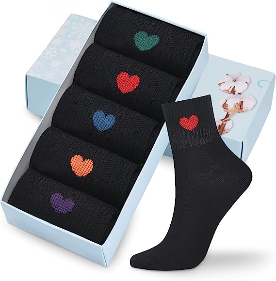 Women's Crew Socks Ankle High Cotton Fun Cute Athletic Running Socks Gifts For Women (5-Pairs With gifts Box)